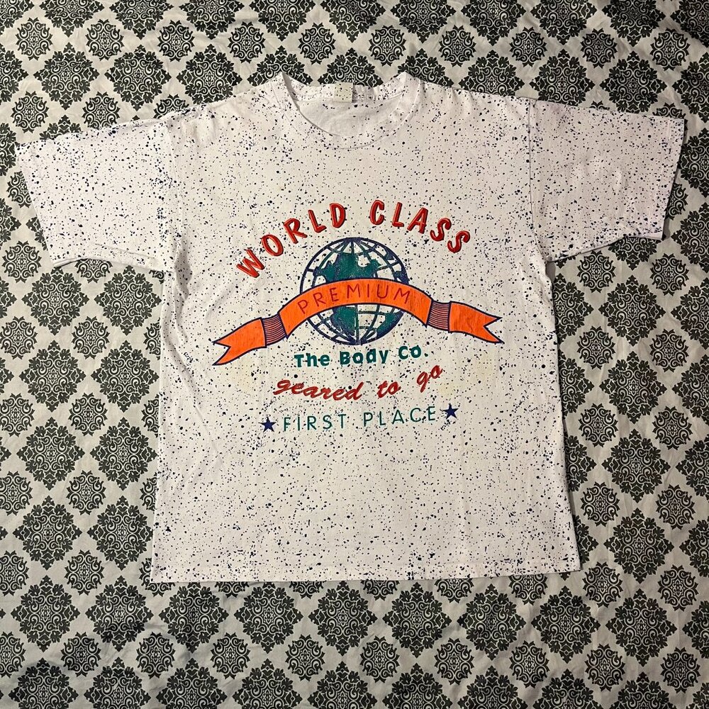 Vintage World Class Premium The Body Co. Spotted White Graphic T-shirt OSFA